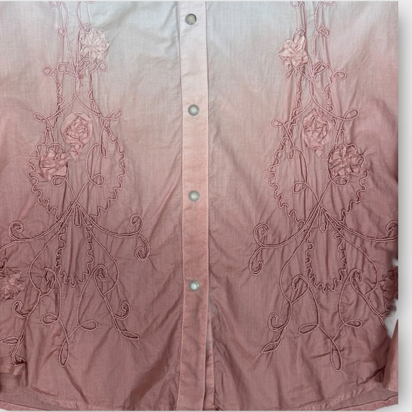 Wrangler Womens Ombre Pink Embroidered Western Button Down Shirt‎ Size L - Picture 8 of 10
